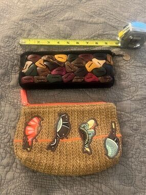 Vera Bradley and Shell-2 Zippered Bags in Ratan with Birds; Attached Shells